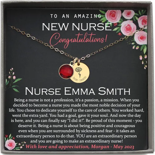 Miniatura 20 de Be Wished Personalized Graduation Gifts for Women, Birth Flower Necklace with Meaningful Message. Goldfilled or 925 Sterling Silver