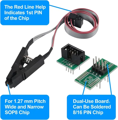 Miniatura 7 de AiTrip Programador USB EEPROM BIOS CH341A + Pinza SOIC8 + Adaptador 1.8V + Adaptador SOIC8 para Flash Serie 24 25