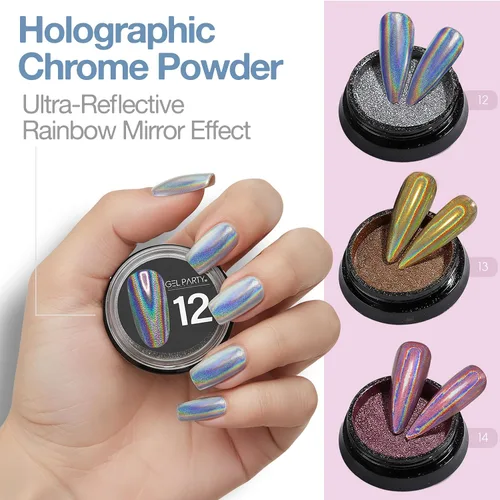 Miniatura 5 de GELPARTY - Juego de polvos de uñas cromados de 16 colores, pigmento de efecto holográfico y espejo de alta calidad dorado metálico, plata, camaleón
