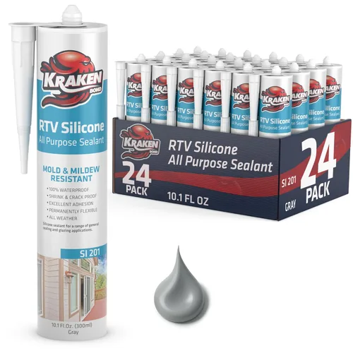 Miniatura 20 de Kraken Bond Sellador de silicona gris resistente al agua Cartucho de 100 a 10 onzas líquidas – RTV silicona calafateo para cocina y baño, todo uso
