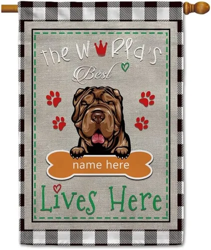 Miniatura 25 de The World's Best Dog Garden Flag Saint Bernard Dog Lives Here Bone Paw Buffalo Plaid Check 12.5x18 pulgadas Decoración exterior de patio de doble