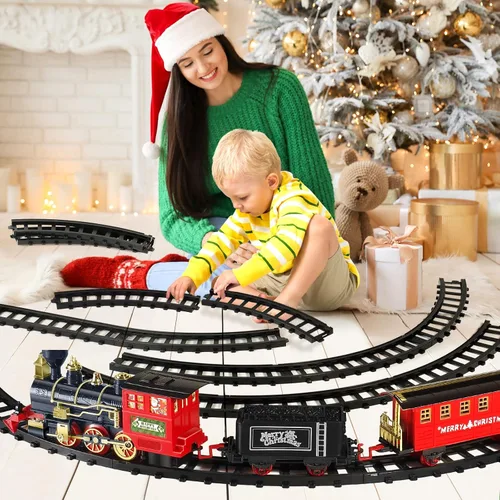 Miniatura 6 de Shemira Juego de tren de Navidad, juguetes de tren para niños y niñas, tren de juguete con humo ligero y sonido, juego de tren de vapor
