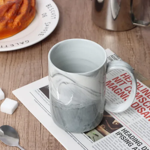 Miniatura 4 de M068 - Tazas de café de mármol de 14 onzas, novedosas tazas de cerámica de mármol para el hogar y la oficina, aptas para microondas y lavavajillas