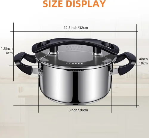Miniatura 7 de Olla de pasta de acero inoxidable con colador, fácil de manchar y perfecta para solteros y parejas, apta para lavavajillas, 3 cuartos de galón