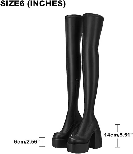 Miniatura 6 de AMINUGAL Womens Over The Knee Boots Platform Chunky Block High Heel Round Toe Zip Tight High Boots Gothic Punk Motorcycle Combat Boots