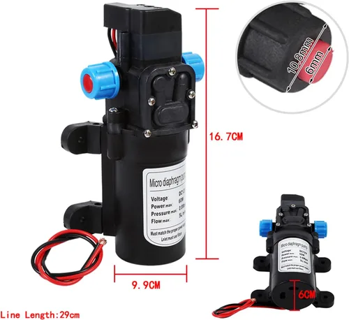 Miniatura 5 de Bomba autocebante de agua, bomba de microdiafragma de alta presión de 12 V 60 W, bomba de rociador autocebante de 116 PSI para caravana, camping