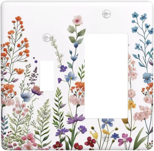 Miniatura 32 de Cubiertas de Interruptor de Luz Artísticas de Cuádruple Palanca con Hojas Tropicales Florales Boho, Flores Bohemias Decorativas Botánicas, Placas