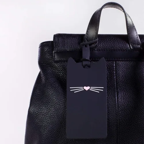 Miniatura 2 de Kate Spade New York Etiqueta de equipaje de silicona con correa duradera, gato negro