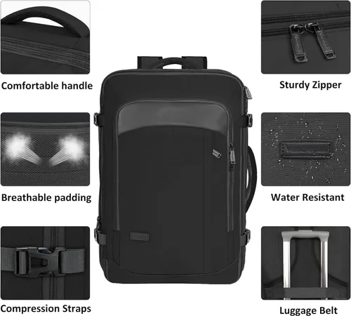Miniatura 10 de Vancropak - Mochila para hombres, extra grande de 50L, mochila de viaje, aprobada para llevar en el avión, con 3 cubos de empaque para maletas