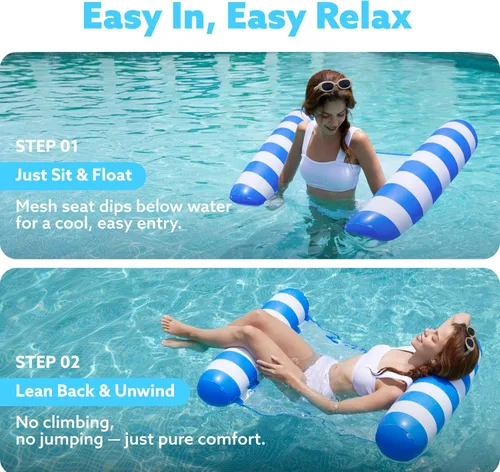 Miniatura 4 de SLOOSH 4 Packs Strip Type Hammock Pool Floats Adults, 4-in-1 Multi-Purpose Inflatable Pool Floaties PVC Water Hammock Lounge
