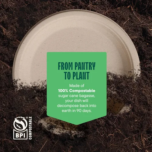 Miniatura 5 de Platos de papel 100% compostables de 7 pulgadas [1000 unidades] - Platos de postre resistentes - Bagazo sin blanquear de color marrón natural