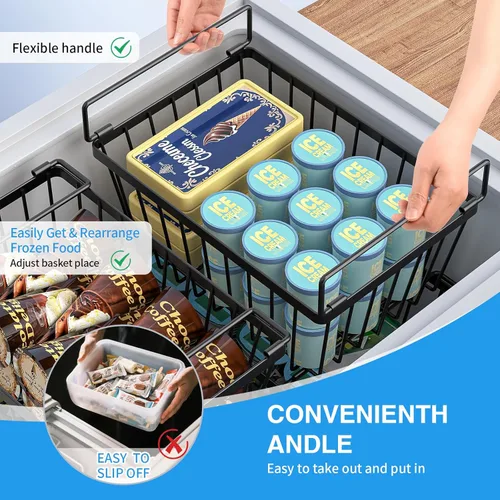 Miniatura 5 de Contenedores organizadores de congelador con asas plegables, paquete de 4 cestas organizadoras verticales apilables para congelador de 5 a 7 pies