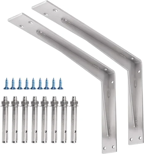 Miniatura 12 de YUMORE Soportes de estante resistentes, soporte de encimera de 1/5 pulgadas de grosor, soporte en L, soporte de metal industrial rústico negro mate
