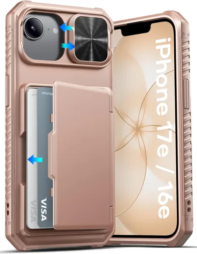 Miniatura 7 de ATATOO Funda para iPhone 17, tarjetero integrado (almacena 3-5 tarjetas) y funda para cámara deslizante y bloqueo RFID, protección de grado militar
