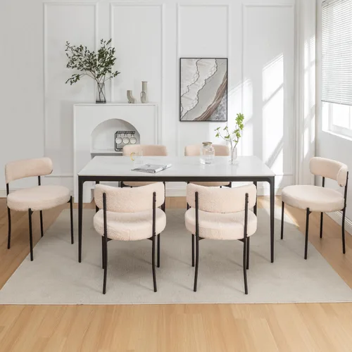 Miniatura 8 de Riknuxi Sillas de Comedor Boucle Juego de 2, Sillas de Comedor Redondas Tapizadas con Patas de Metal Negro, Sillas de Comedor Modernas para Comedor
