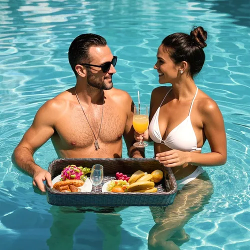 Miniatura 5 de Bandeja flotante para piscina, bandeja redonda para flotadores de piscina, para bañera de hidromasaje, aguas termales, fiesta en la playa, bebidas
