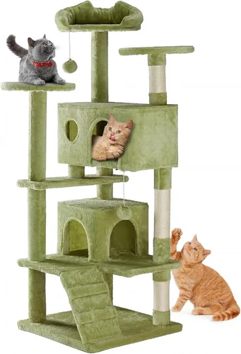 Miniatura 36 de DUMOS Torre grande de árbol para gatos de 66 pulgadas, torre alta de escalada para gatos de varios niveles con postes rascadores de sisal natural