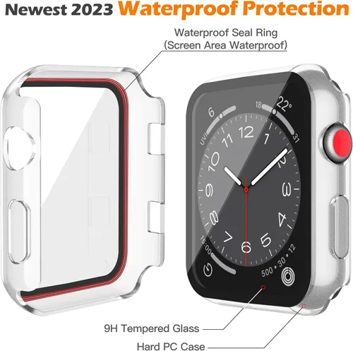 Miniatura 5 de Misxi Paquete de 2 fundas impermeables con botón diseñadas para Apple Watch Series 3 Series 2 de 38mm, funda rígida de policarbonato anticaídas