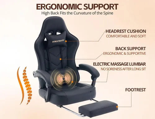 Miniatura 5 de Silla de oficina de cuero transpirable con cojín de resorte de bolsillo, silla ergonómica ancha y alta para juegos de computadora con reposacabezas