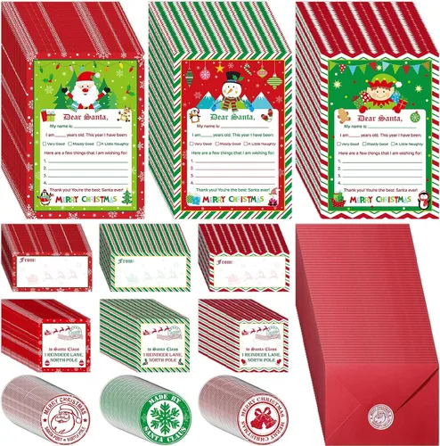 Miniatura 8 de Harloon Kit de Escritura de 150 Piezas Carta a Santa Lista de Deseos de Navidad Muñeco de Nieve Elfo Papel de Carta Navideño Papelería