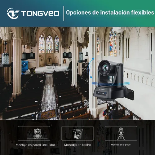 Miniatura 8 de TONGVEO - Sistema de cámara PTZ para sala de conferencias con zoom óptico 20X Webcam 1080P 60fps HDMI USB para transmisión en línea de Negro