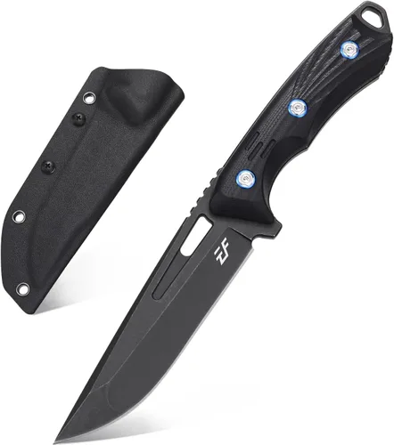 Eafengrow EF127 Cuchillo de hoja fija 14C28N Hoja de acero, mango G10 Cuchillos fijos de espiga completa para trabajar, camping, caza, Negro