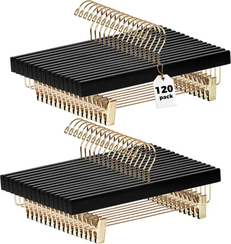 Miniatura 14 de Quality Hangers Perchas de madera para pantalones, paquete de 20 ganchos giratorios para ropa, falda de madera de loto, pantalones, pantalones