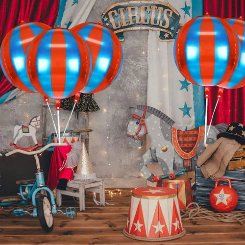 Miniatura 4 de Paquete de 9 globos de circo, decoraciones de carnaval de LIYDE para fiestas temáticas de circo, decoraciones de circo de 22 pulgadas, globos