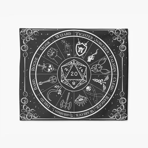 Miniatura 2 de POLYMORPH PRINTS Tapiz de pared de fantasía para interiores, DND 5e en blanco y negro de Calabozos y Dragones Clase Custom Zodiaco Astrología
