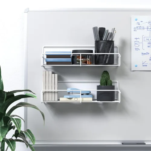 Miniatura 2 de Mystozer Paquete de 2 organizadores magnéticos blancos para especias, ahorrador de espacio para refrigerador y pizarra, estante de metal