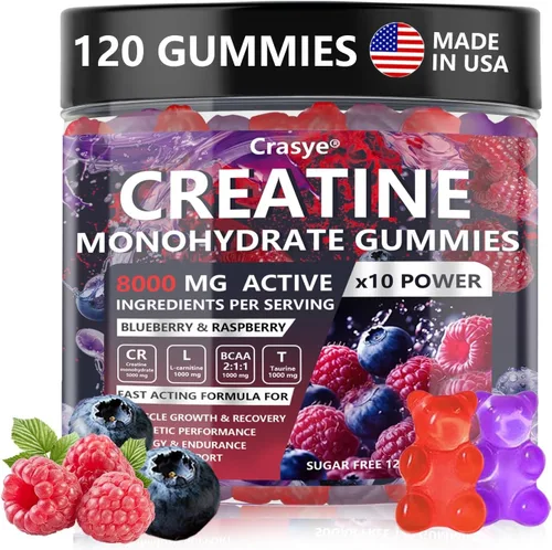Gomitas de monohidrato de creatina de 5000 mg para hombres y mujeres, gomita de creatina con taurina BCAA para apoyo energético y fuerza muscular,