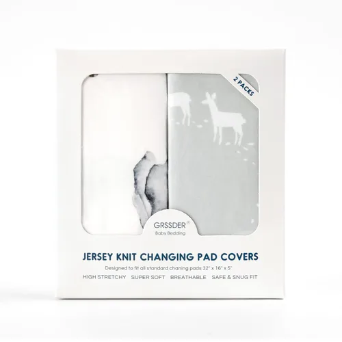 Miniatura 4 de GRSSDER Juego de cubrecambiadores elásticos ultra suaves de jersey tejido, paquete de 2, para cambiadores de 32"/34" x 16", seguro y acogedor