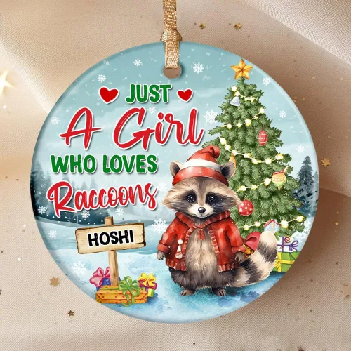 Regalos para amantes de las mascotas, adorno de Navidad personalizado, árbol de Navidad de mapache, regalos para niñas y niños, adorno de mapache,
