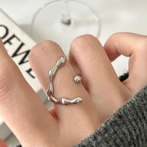 Miniatura 251 de Anillo de plata de ley 925, minimalista, ajustable, hecho a mano, para mujeres y niñas