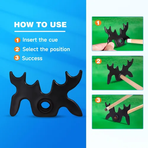 Miniatura 4 de GSE - Cabeza de puente portátil de plástico negro con cabeza de alce, cabeza de puente de taco de billar, accesorios para taco de billar para mesa