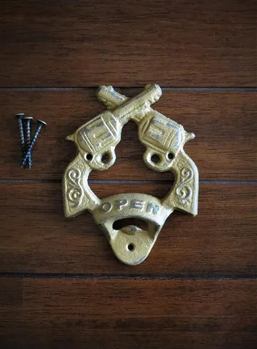 Cast Iron Wall Mounted Bottle Opener Southwest Western Cowboy Decor Mancave Kitchen Gameroom Patio Garage Antique Gold or Pick Color