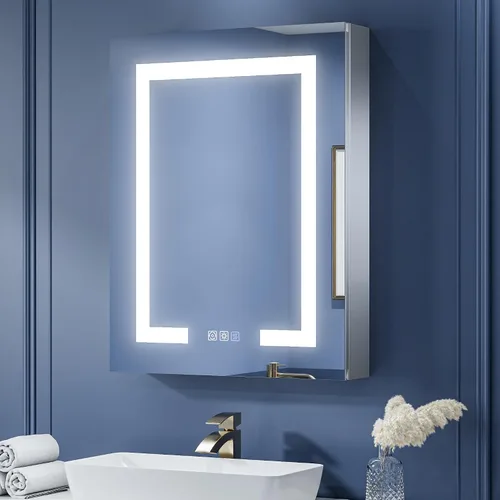 ExBrite Botiquín de baño con iluminación LED con espejo, 24 x 30 pulgadas, empotrado o montaje en superficie, antivaho, atenuación continua, ajuste