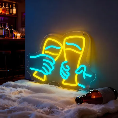Miniatura 20 de Letrero de neón con texto en inglés «Happy Music» para decoración de pared, letras iluminadas para negocios, letreros de fiesta de cumpleaños
