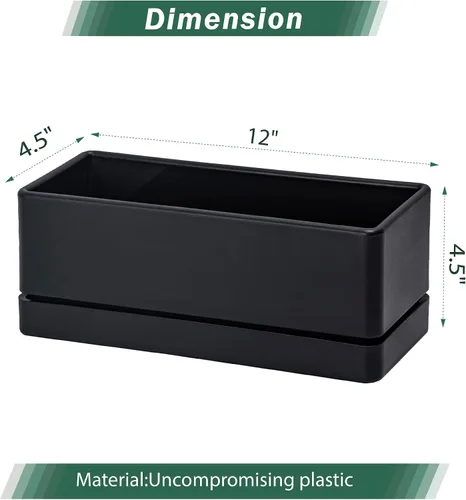 Miniatura 2 de D'vine Dev - Maceta para ventana de 12 pulgadas, maceta rectangular de plástico para hierbas con agujeros de drenaje y plato, maceta de suculentas