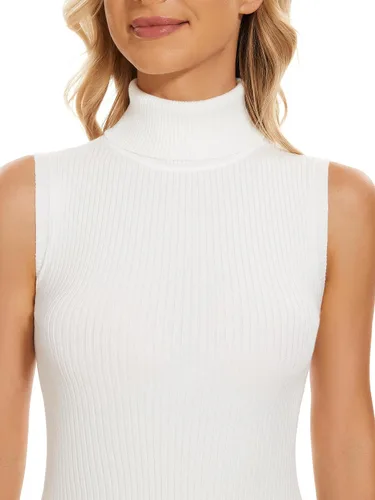 Miniatura 5 de Biffxeu Cuello alto sin mangas para mujer, chaleco ligero de punto sin mangas, cuello alto elástico