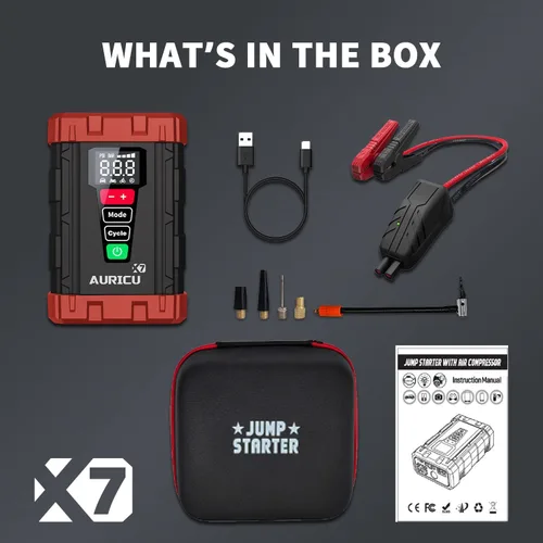 Miniatura 4 de X7 1750A Jump Starter Compresor de aire de 150 PSI Paquete de refuerzo de batería de litio de 12 V, caja de salto portátil, banco de energía