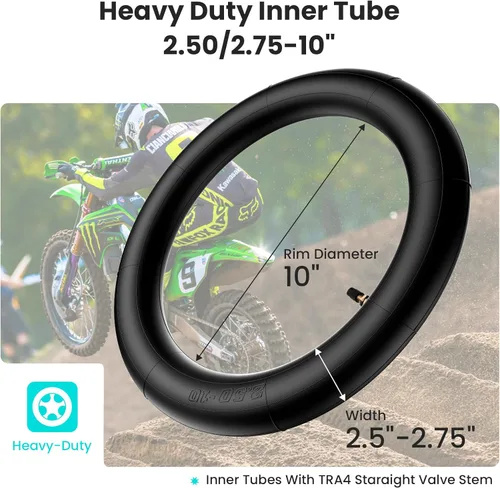 Miniatura 4 de Juego de neumático todoterreno y cámara interior de 2.5-10 pulgadas, neumático de dirt bike con rin de 10 pulgadas y cámara interior de dirt bike