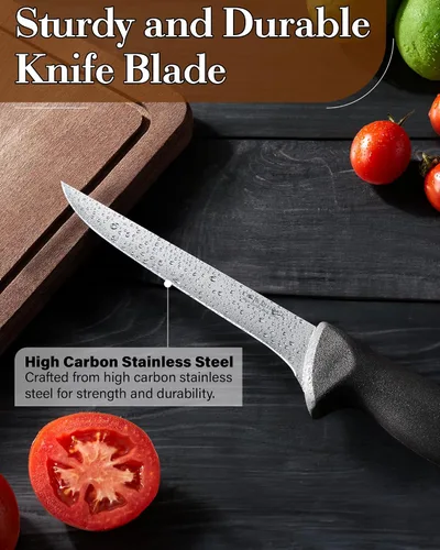 Miniatura 4 de Cook N Home Juego de cuchillos de deshuesado profesional, acero inoxidable de alto carbono, flexibles curvados y rectos, cuchillos de cocina