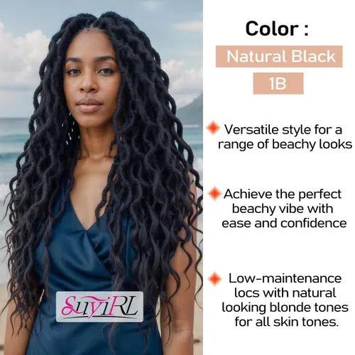 Miniatura 5 de Rastas sintéticas de ganchillo trenzadas, trenzas bohemias de 24 pulgadas, rastas sintéticas ombré, cabello trenzado afro rastas 1B