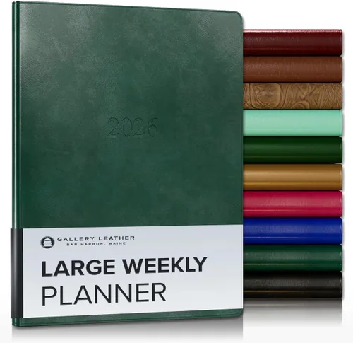 Miniatura 79 de Gallery Leather Agenda semanal y mensual grande 2025-2026, agenda y cuaderno con elegantes bordes de página dorados dorados, 12 meses, cactus Cactus