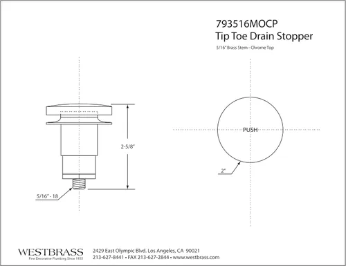 Miniatura 2 de Westbrass 793516MOCP-100 Tapón de drenaje de bañera de repuesto con vástago de 5/16 pulgadas, cromo pulido (paquete de 100)
