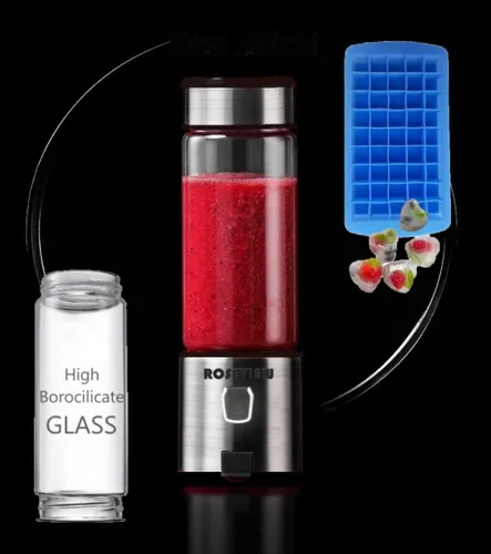 Miniatura 7 de Batidora portátil para batidos ROSEVIEW Botella de vidrio recargable por USB, mini batidos de hielo de mano, vaso de 2 mezclas, exprimidor