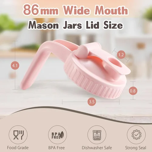 Miniatura 6 de Paquete de 2 tapas para frascos Mason de boca ancha en forma de V con asa, tapa con pico vertedor para frasco Mason con tapa abatible extendida, Rosa