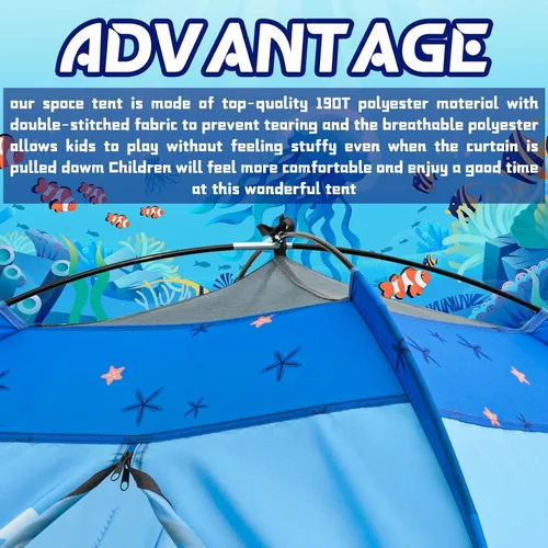 Miniatura 4 de Tienda de juegos submarina para niños, tienda de campaña plegable desplegable para interiores y exteriores, fiesta submarina, tienda de juguetes Azul