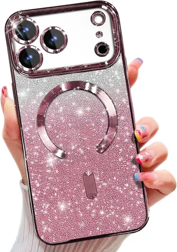 Miniatura 18 de Misscase Funda magnética compatible con iPhone 14 con purpurina y protector de lente de cámara, protección completa, compatible con MagSafe